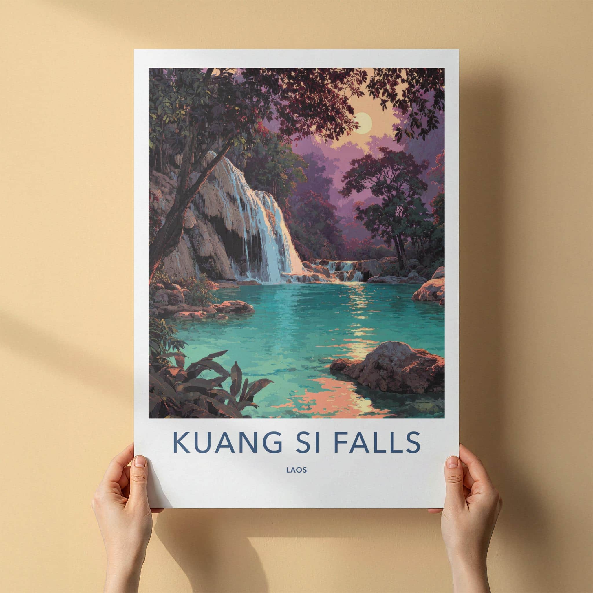Kuang Si Falls Poster - Laos Travel Art - Vibrant Tropical Oasis Wall Decor