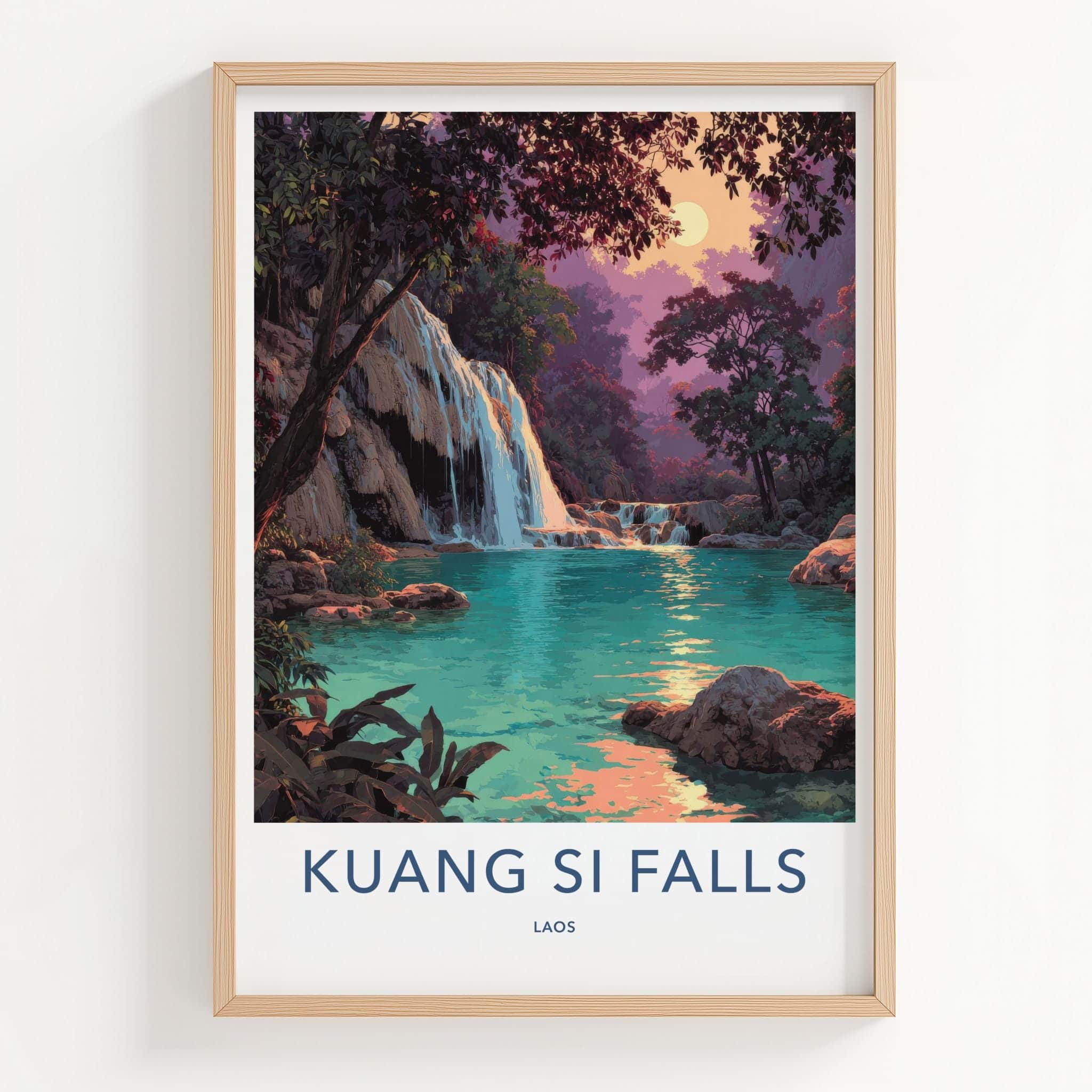 Kuang Si Falls Poster - Laos Travel Art - Vibrant Tropical Oasis Wall Decor