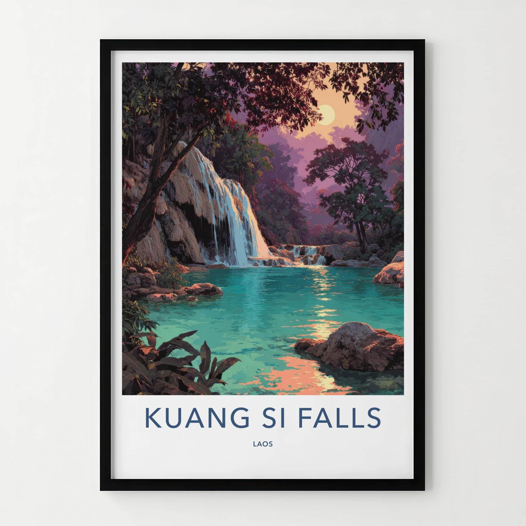 Kuang Si Falls Poster - Laos Travel Art - Vibrant Tropical Oasis Wall Decor