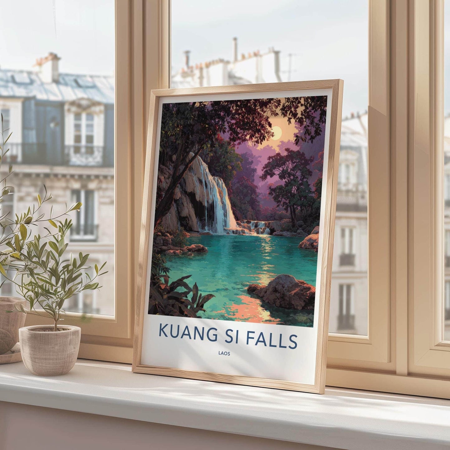 Kuang Si Falls Poster - Laos Travel Art - Vibrant Tropical Oasis Wall Decor