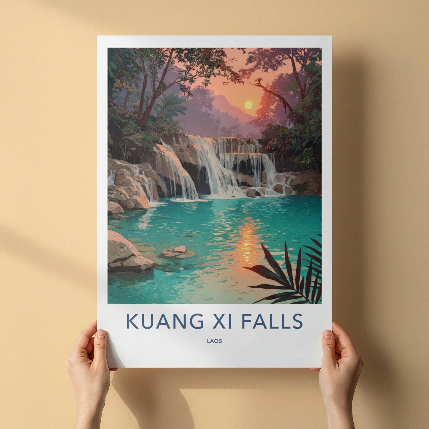 Kuang Xi Falls Poster - Laos Travel Art - Tiered Water Turquoise Home Decor