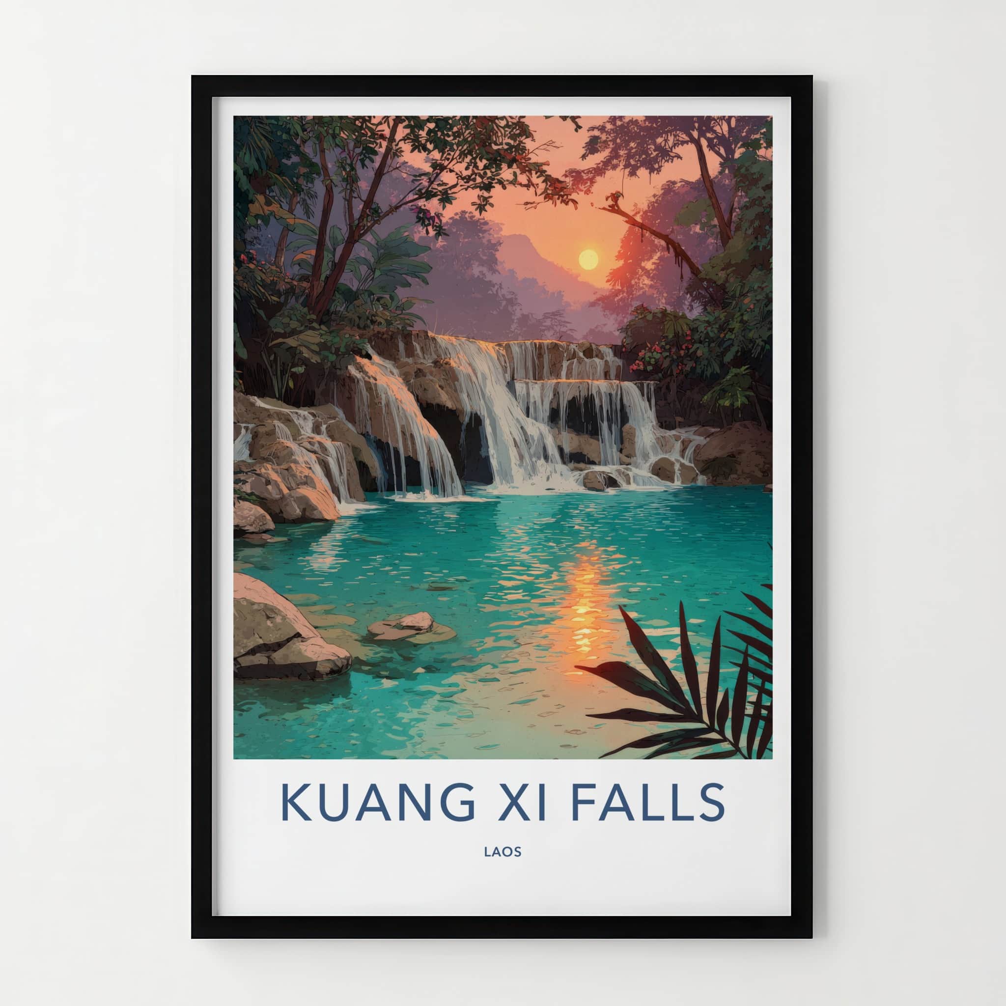 Kuang Xi Falls Poster - Laos Travel Art - Tiered Water Turquoise Home Decor