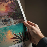 Kuang Xi Falls Poster - Laos Travel Art - Tiered Water Turquoise Home Decor