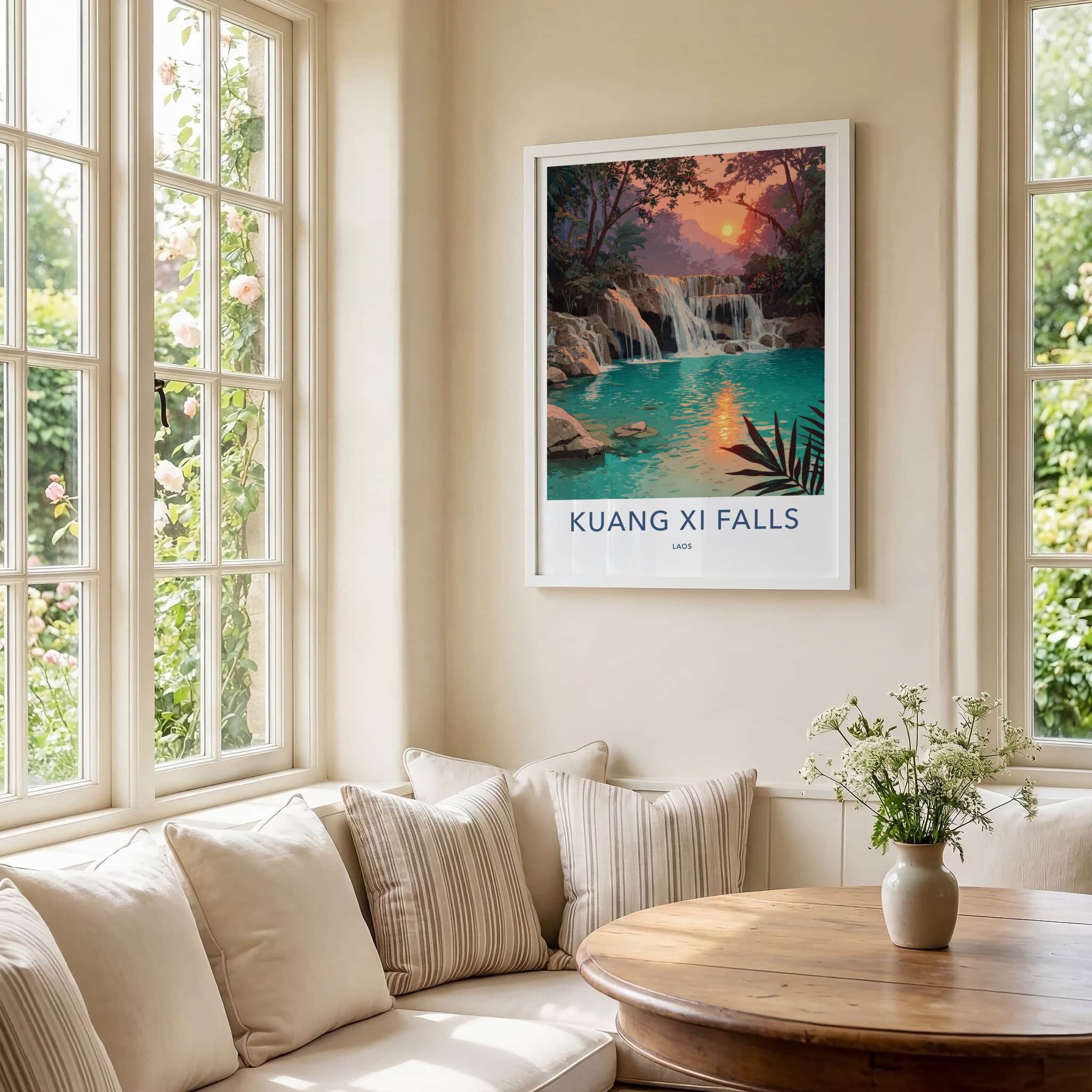 Kuang Xi Falls Poster - Laos Travel Art - Tiered Water Turquoise Home Decor