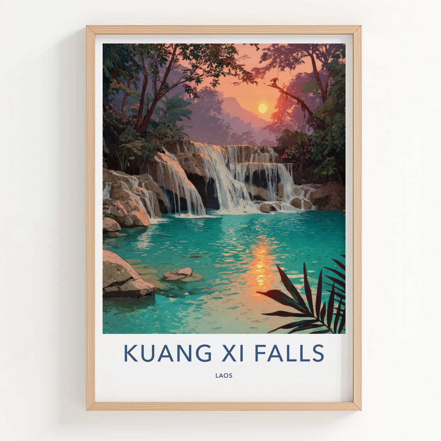 Kuang Xi Falls Poster - Laos Travel Art - Tiered Water Turquoise Home Decor
