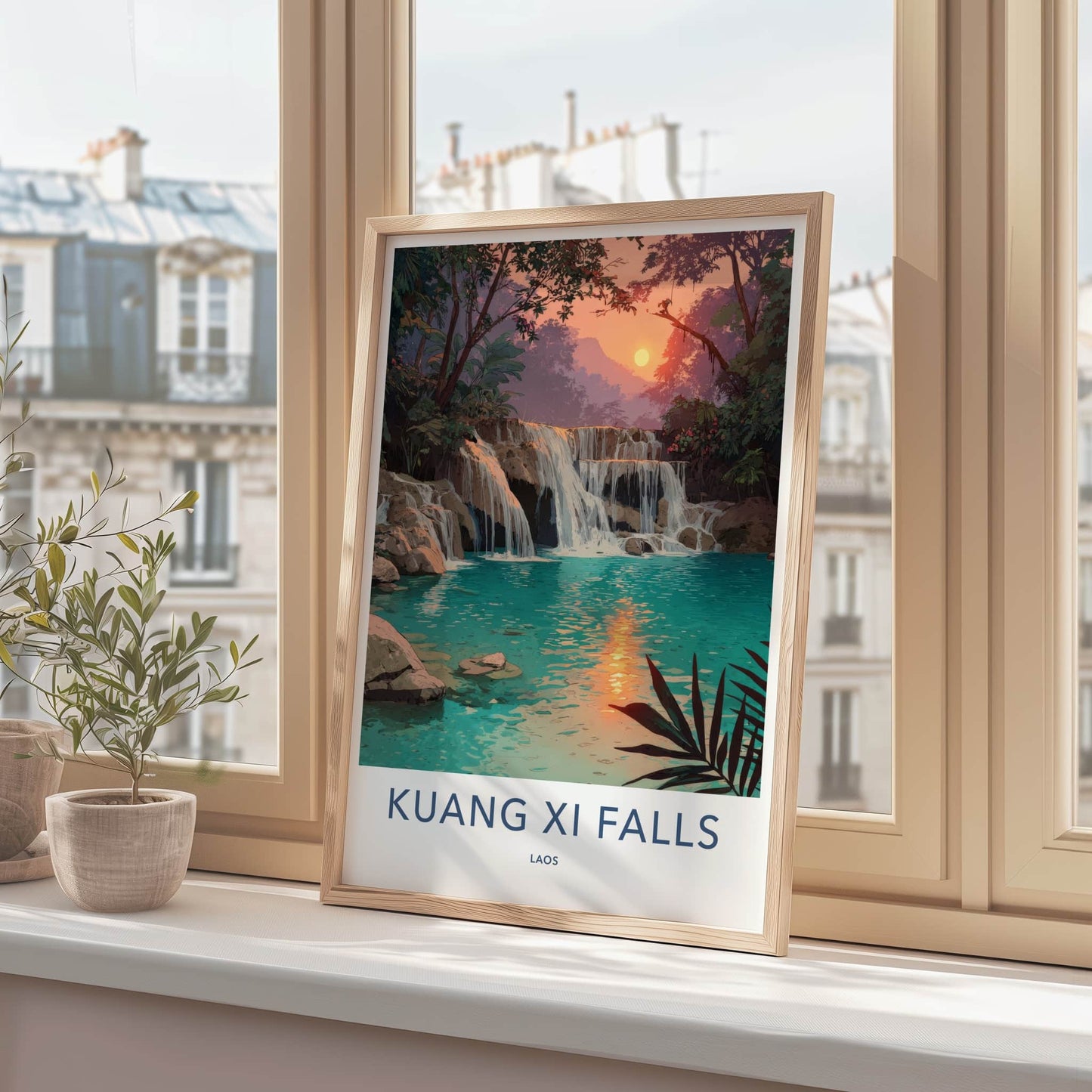 Kuang Xi Falls Poster - Laos Travel Art - Tiered Water Turquoise Home Decor
