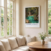 Kuang Xi Falls Poster - Laos Travel Art - Turquoise Waterfall Pools Home Decor