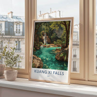 Kuang Xi Falls Poster - Laos Travel Art - Turquoise Waterfall Pools Home Decor