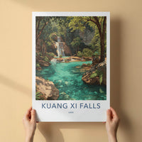 Kuang Xi Falls Poster - Laos Travel Art - Turquoise Waterfall Pools Home Decor