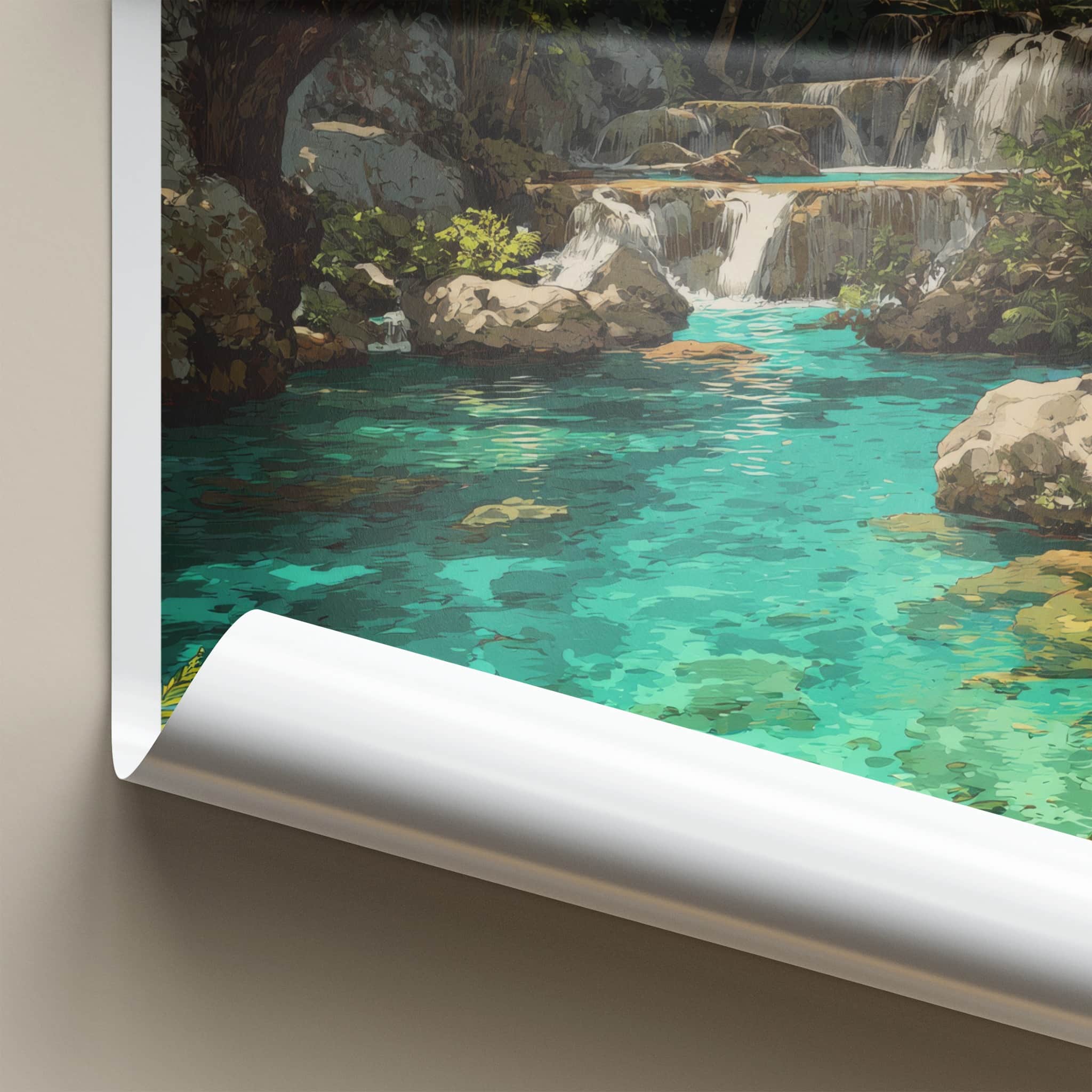 Kuang Xi Falls Poster - Laos Travel Print - Clear Turquoise Water Home Decor