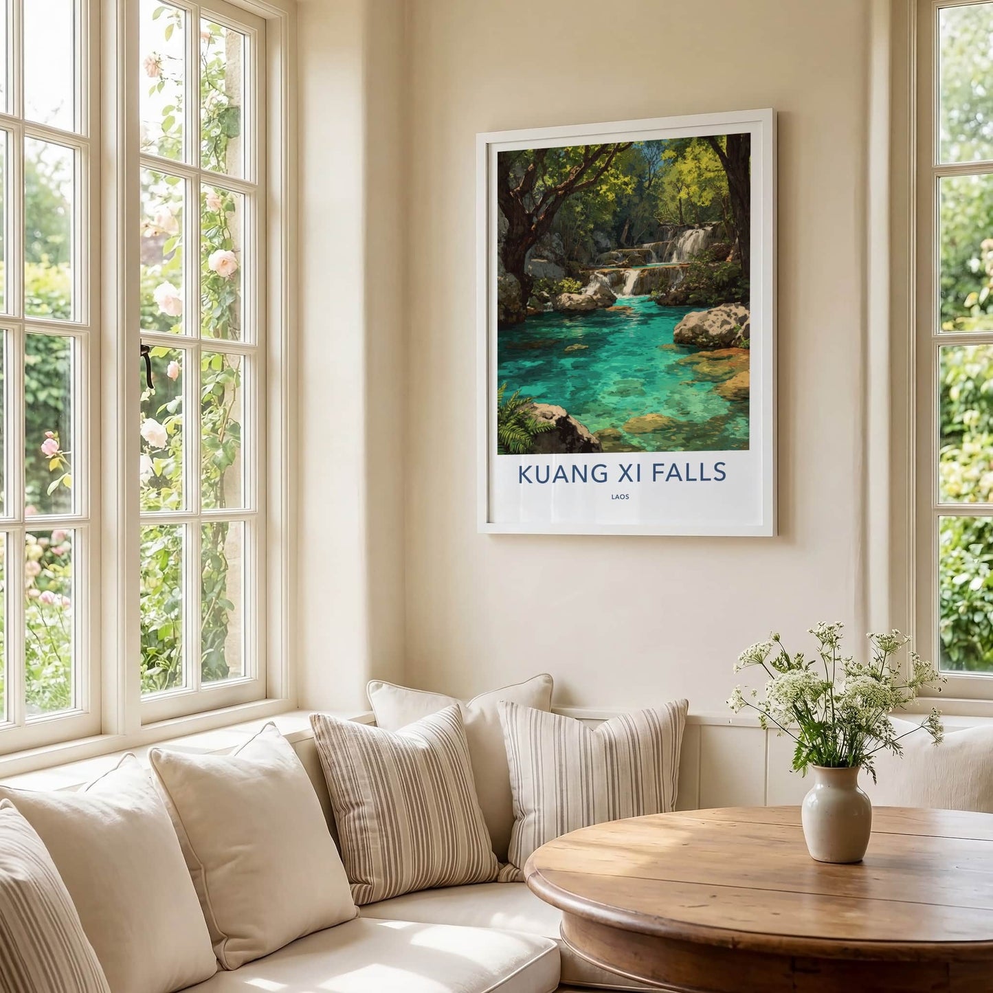 Kuang Xi Falls Poster - Laos Travel Print - Clear Turquoise Water Home Decor
