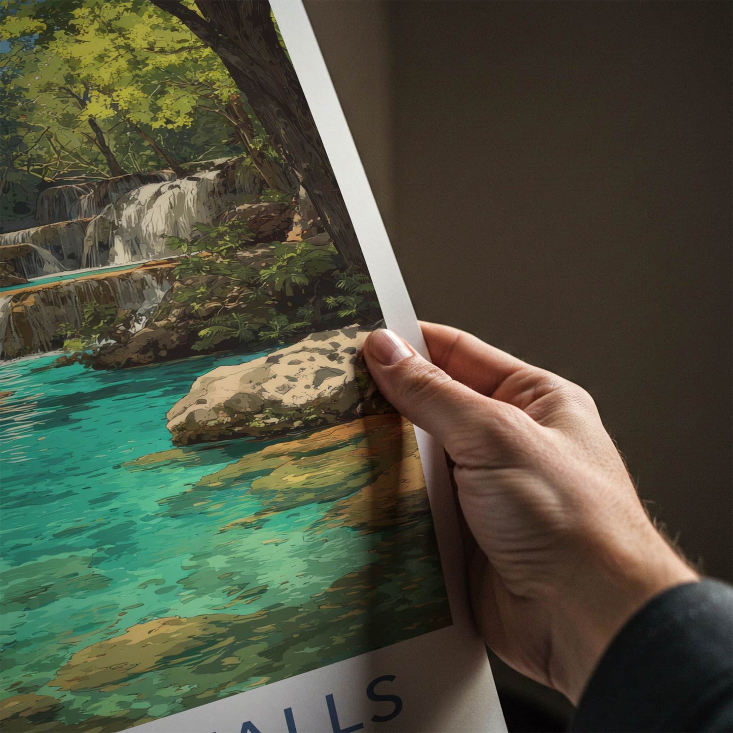 Kuang Xi Falls Poster - Laos Travel Print - Clear Turquoise Water Home Decor