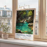 Kuang Xi Falls Poster - Laos Travel Print - Clear Turquoise Water Home Decor