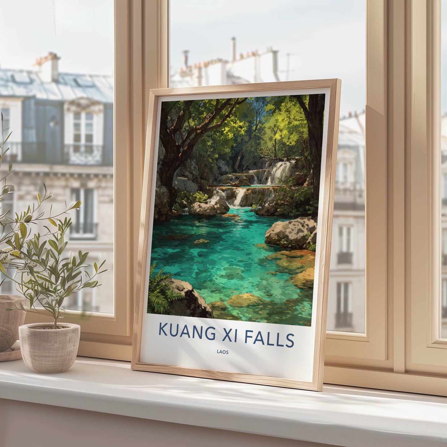 Kuang Xi Falls Poster - Laos Travel Print - Clear Turquoise Water Home Decor
