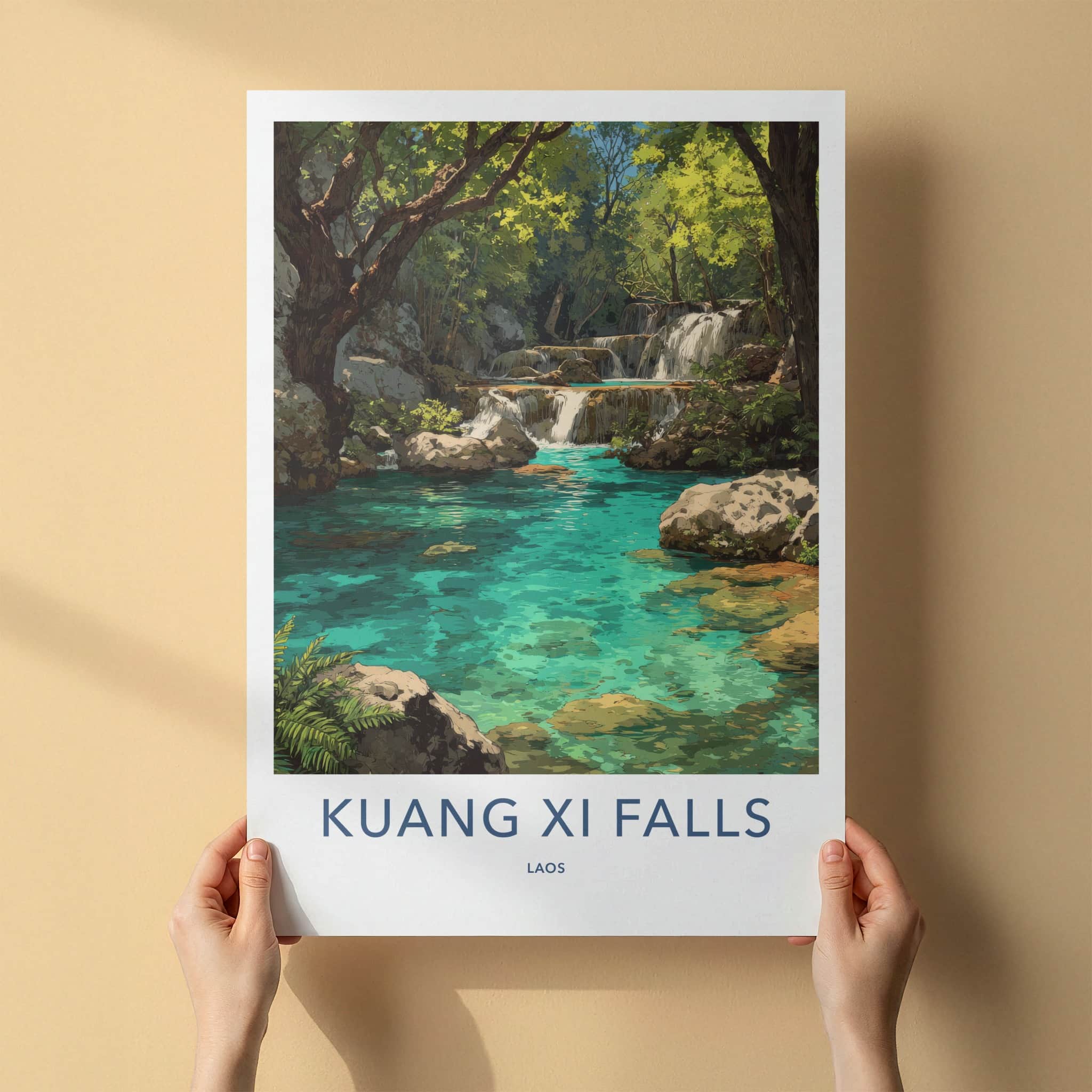 Kuang Xi Falls Poster - Laos Travel Print - Clear Turquoise Water Home Decor