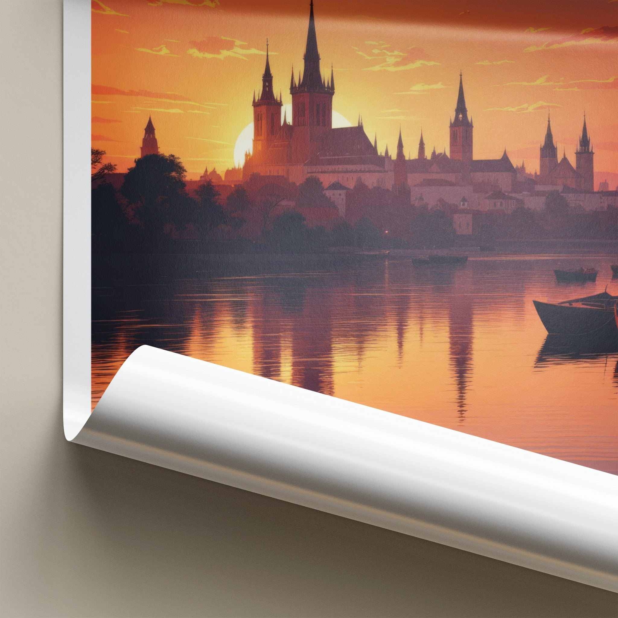Kujawy Poster - Poland Travel Art - Fiery Sunset Skyline Wall Decor