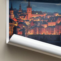 Kujawy Poster - Poland Travel Art - Illuminated Cityscape River Home Decor