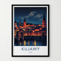 Kujawy Poster - Poland Travel Art - Illuminated Cityscape River Home Decor