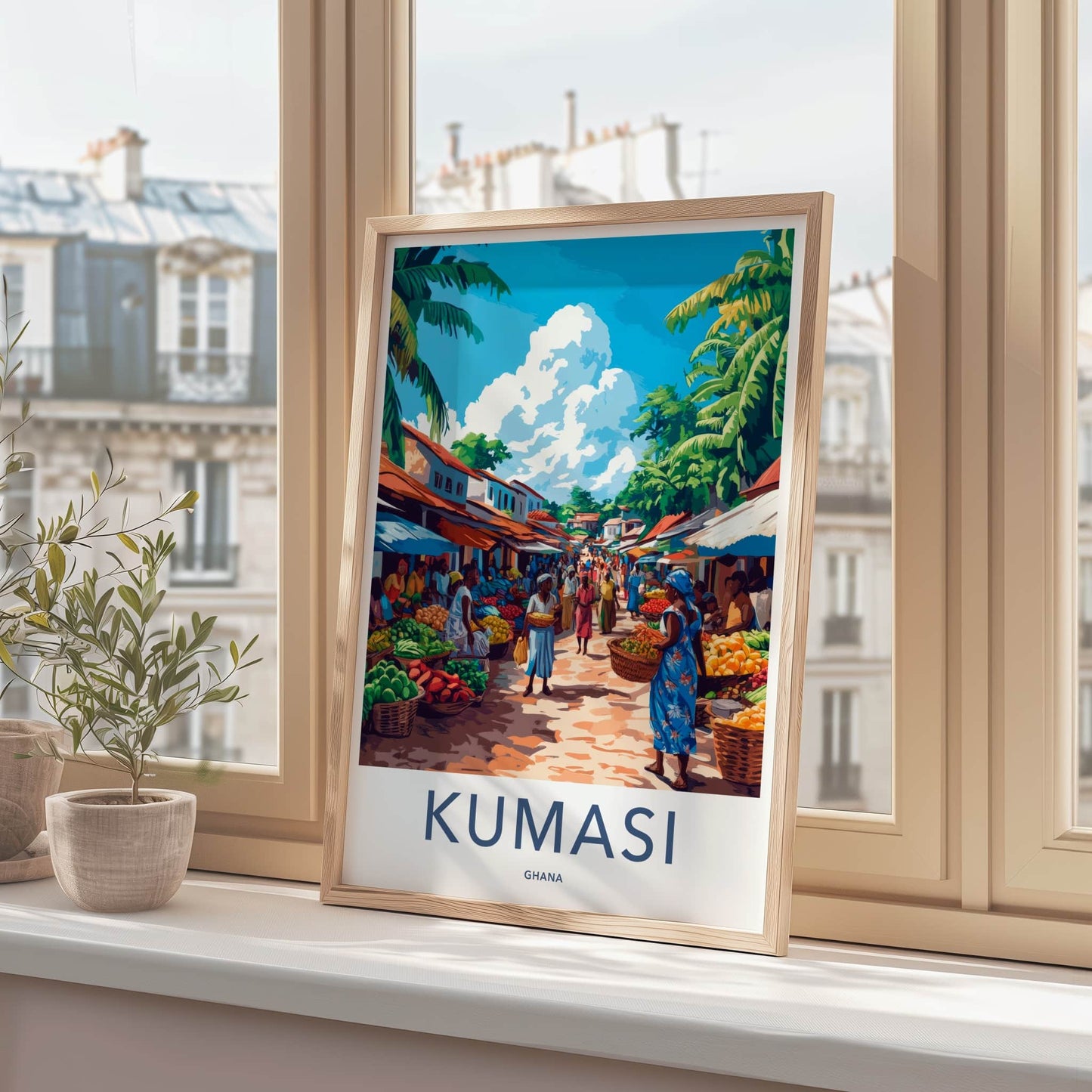 Kumasi Poster - Ghana Framed Art - Lively Outdoor Market Framed Decor
