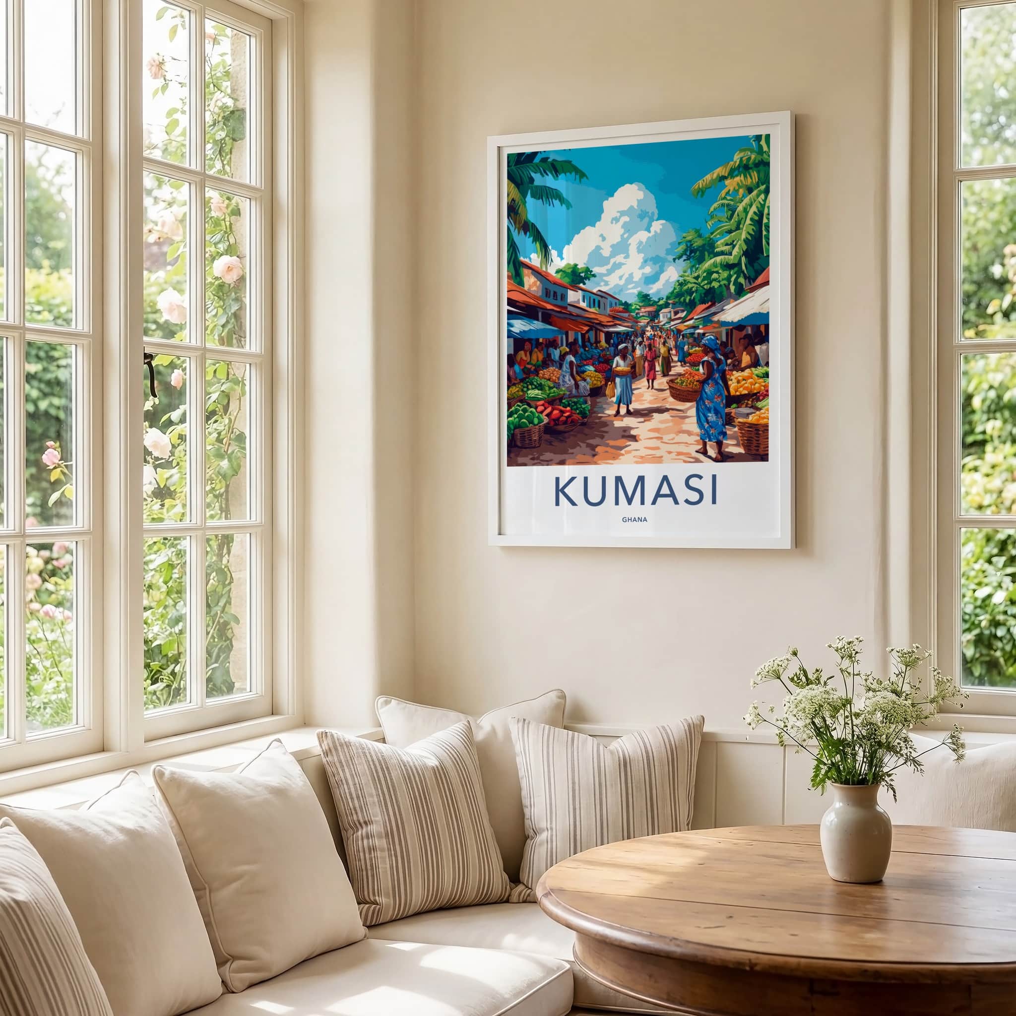 Kumasi Poster - Ghana Framed Art - Lively Outdoor Market Framed Decor