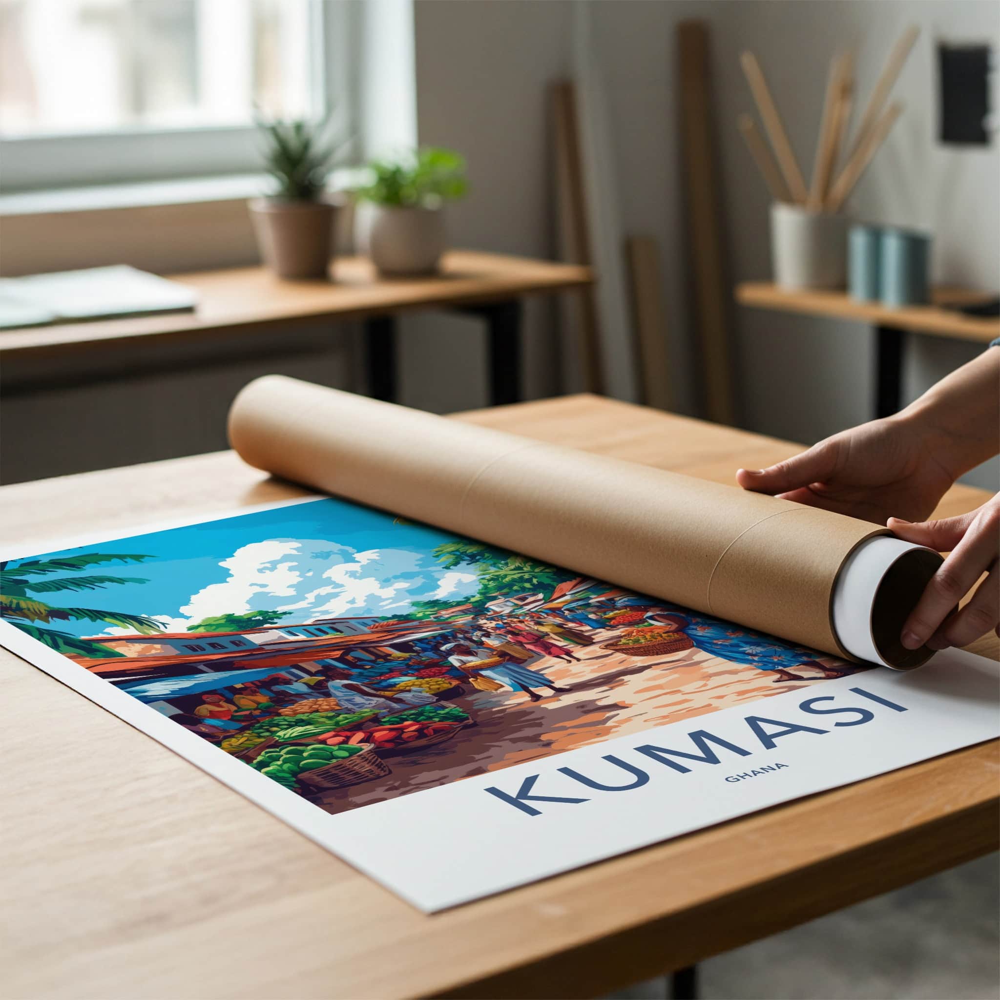 Kumasi Poster - Ghana Framed Art - Lively Outdoor Market Framed Decor