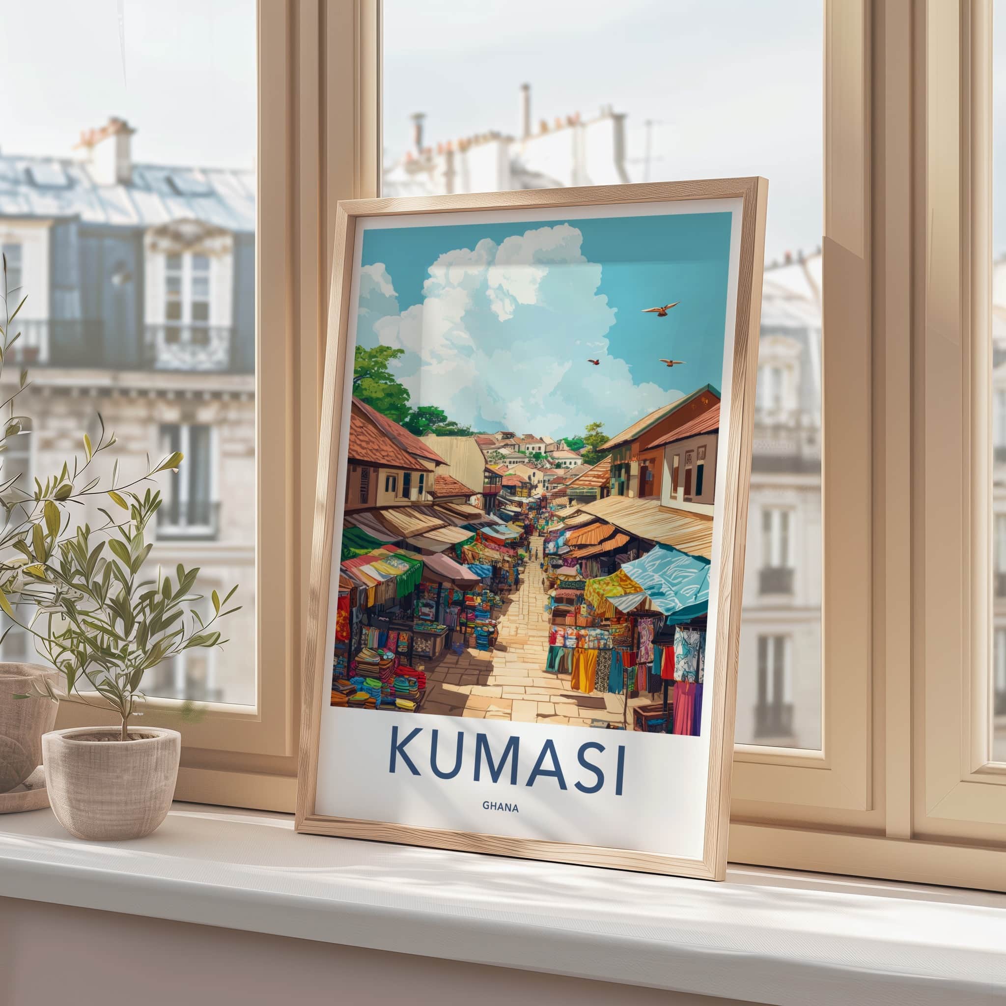 Kumasi Poster - Ghana Travel Art - Lively Market Scene Home Decor