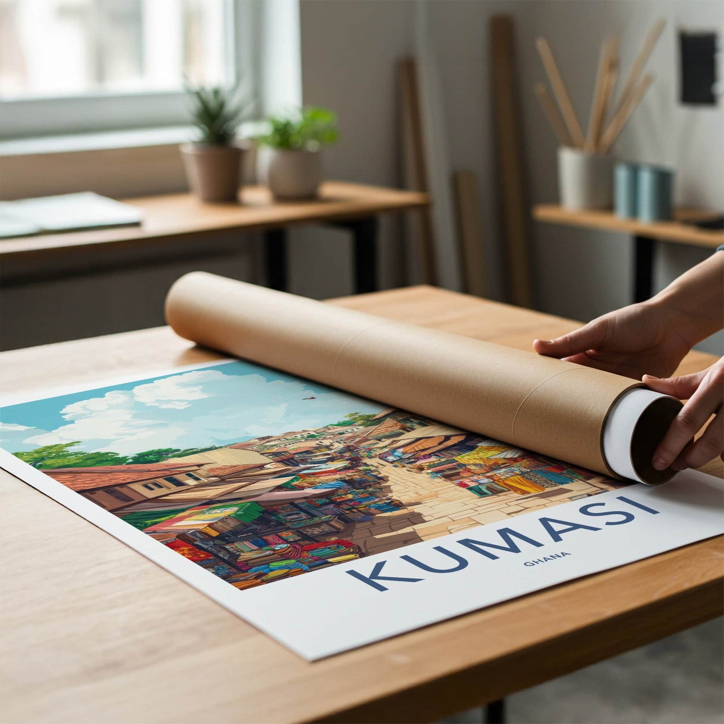 Kumasi Poster - Ghana Travel Art - Lively Market Scene Home Decor