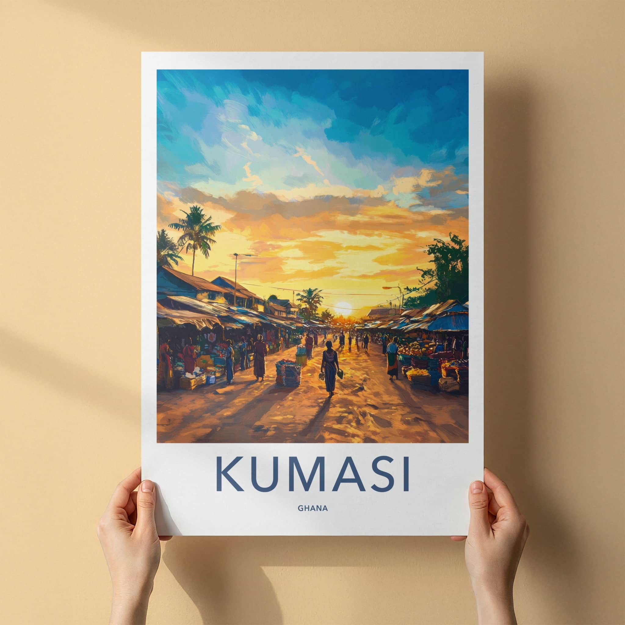Kumasi Poster - Ghana Travel Art - Lively Street Sunset Home Decor