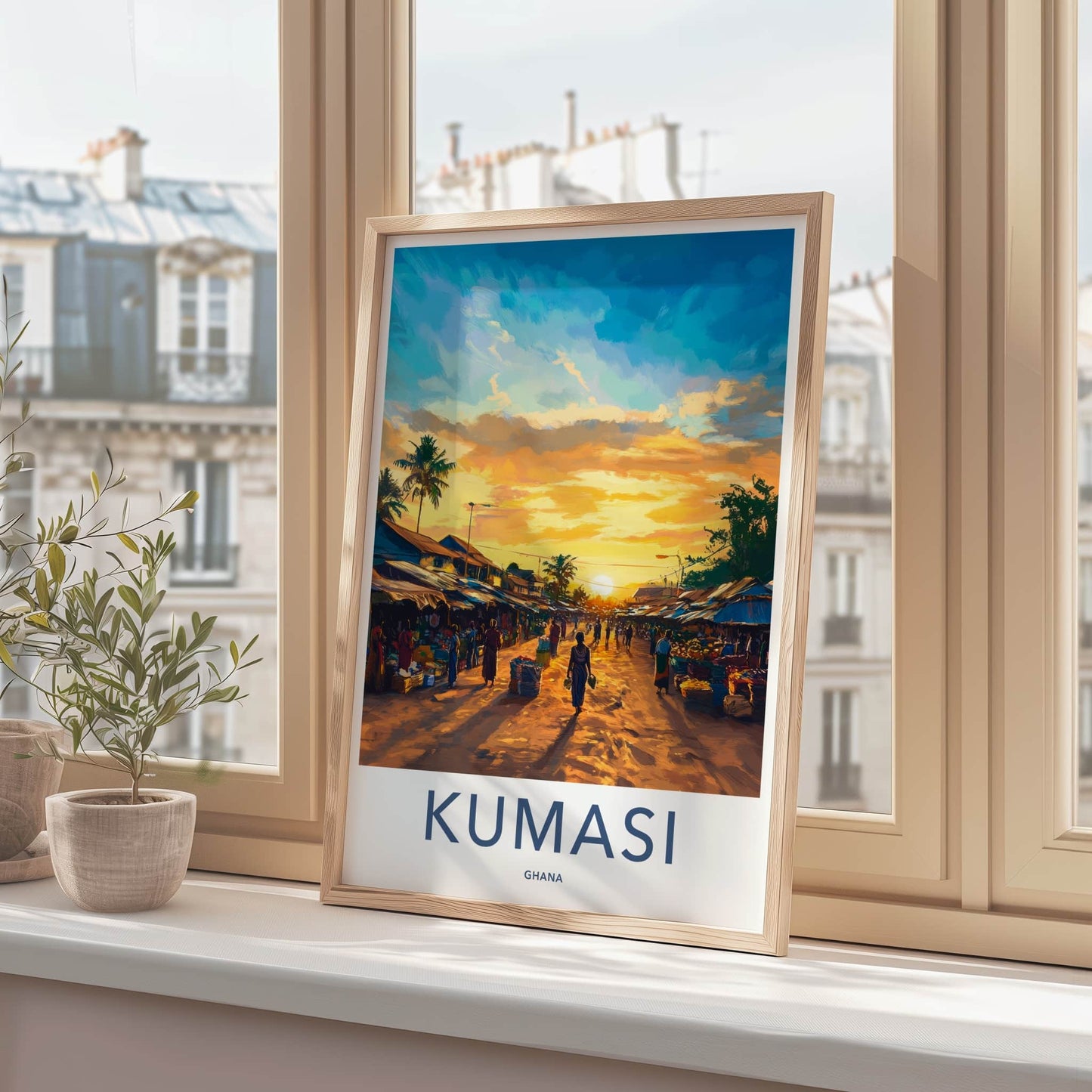 Kumasi Poster - Ghana Travel Art - Lively Street Sunset Home Decor