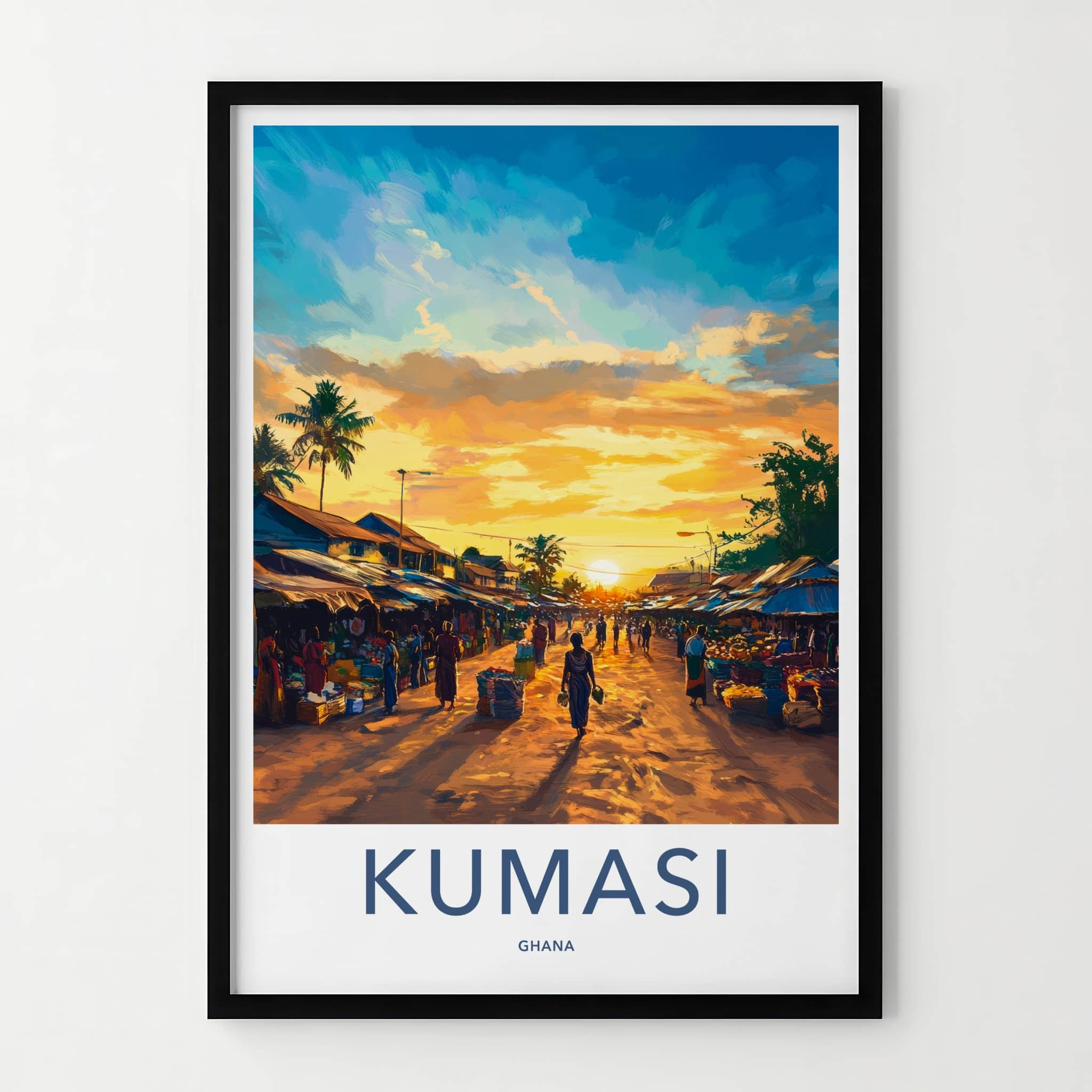 Kumasi Poster - Ghana Travel Art - Lively Street Sunset Home Decor