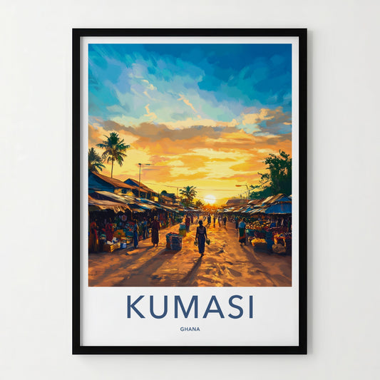 Kumasi Poster - Ghana Travel Art - Lively Street Sunset Home Decor