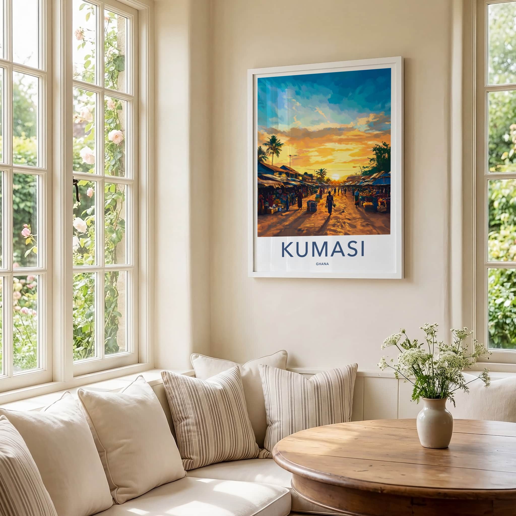 Kumasi Poster - Ghana Travel Art - Lively Street Sunset Home Decor