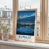 Kumasi Poster - Ghana Travel Art - Moonlit city reflections Home Decor