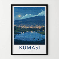 Kumasi Poster - Ghana Travel Art - Moonlit city reflections Home Decor
