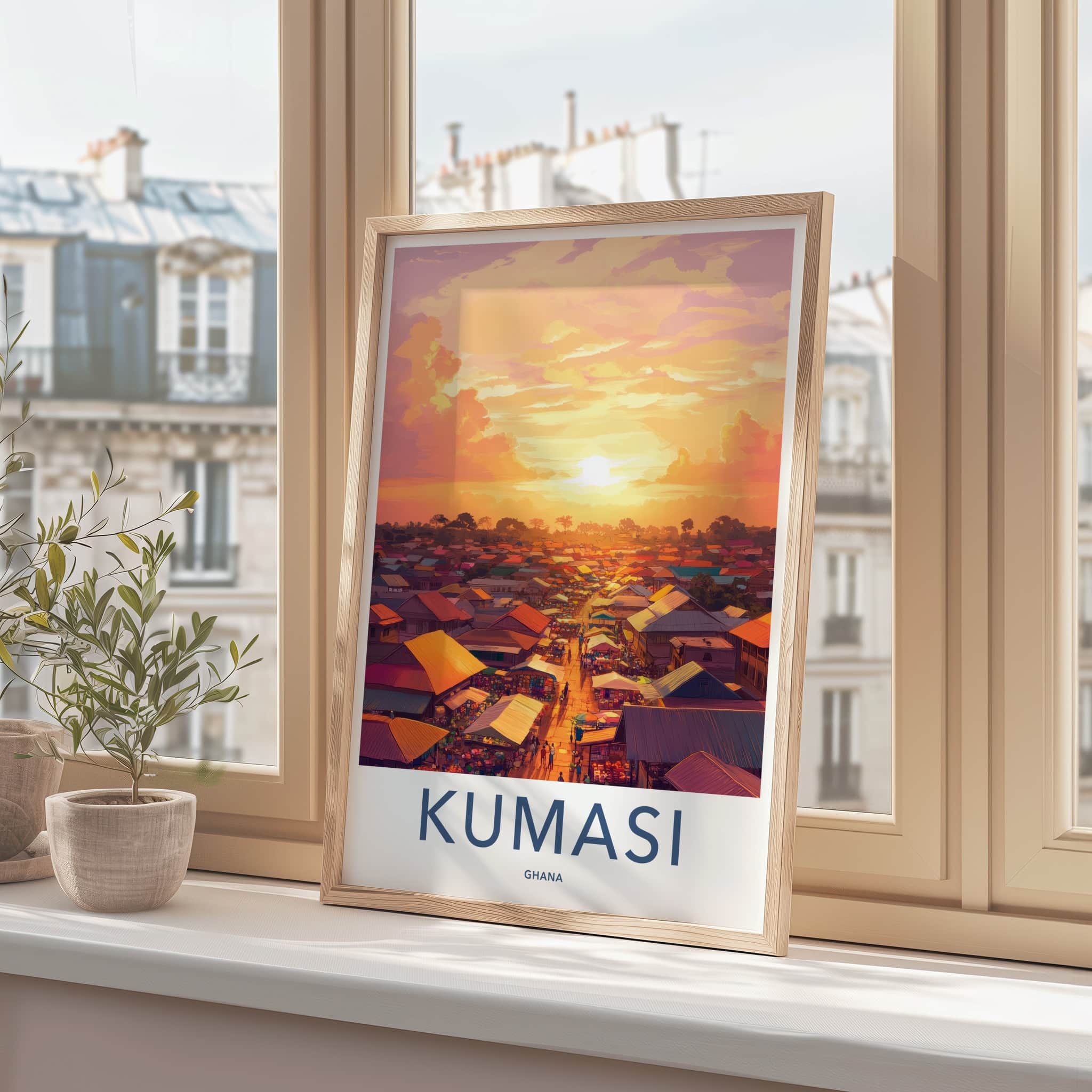 Kumasi Poster - Ghana Travel Art - Vibrant Market Sunset Home Decor