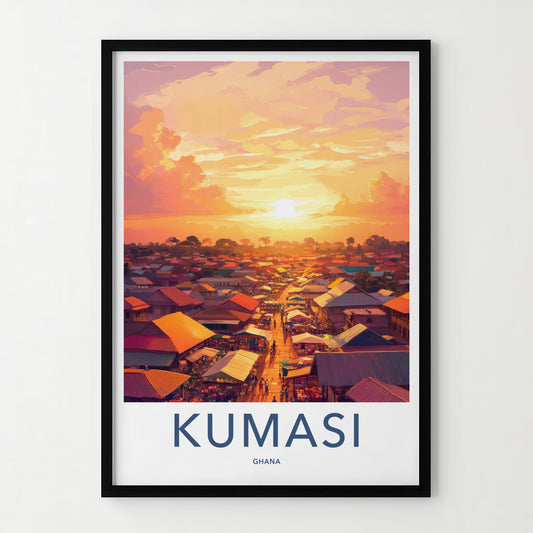 Kumasi Poster - Ghana Travel Art - Vibrant Market Sunset Home Decor