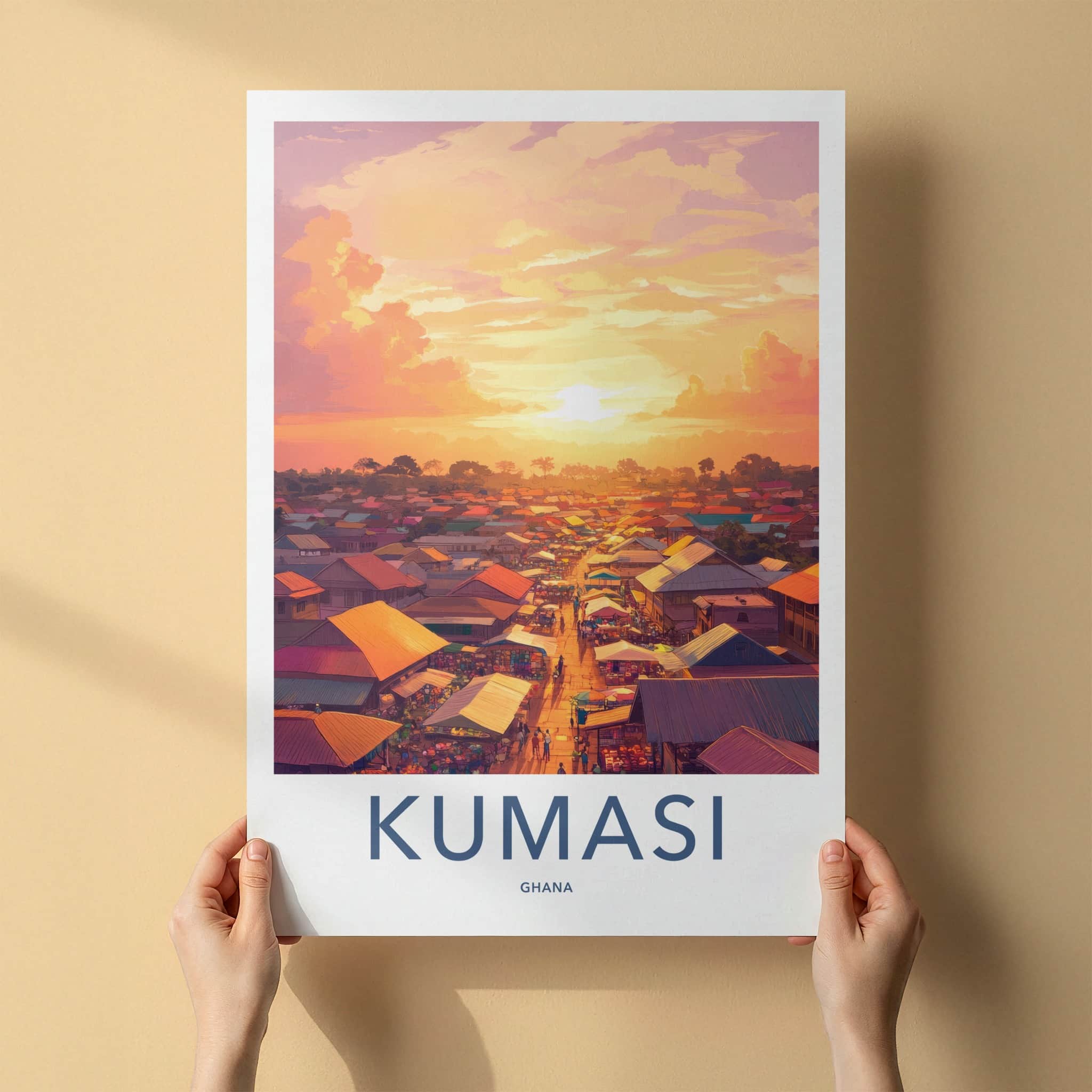 Kumasi Poster - Ghana Travel Art - Vibrant Market Sunset Home Decor