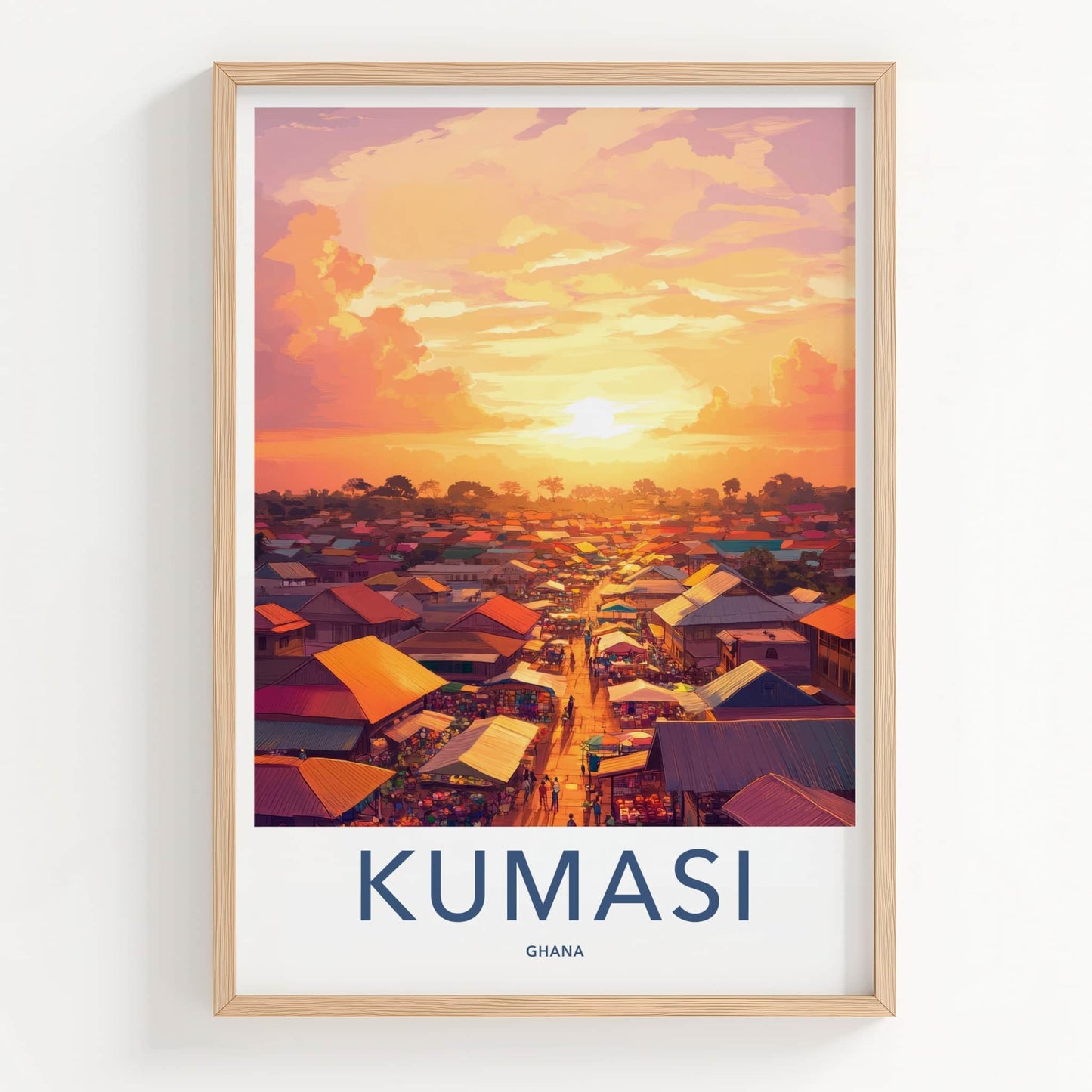 Kumasi Poster - Ghana Travel Art - Vibrant Market Sunset Home Decor