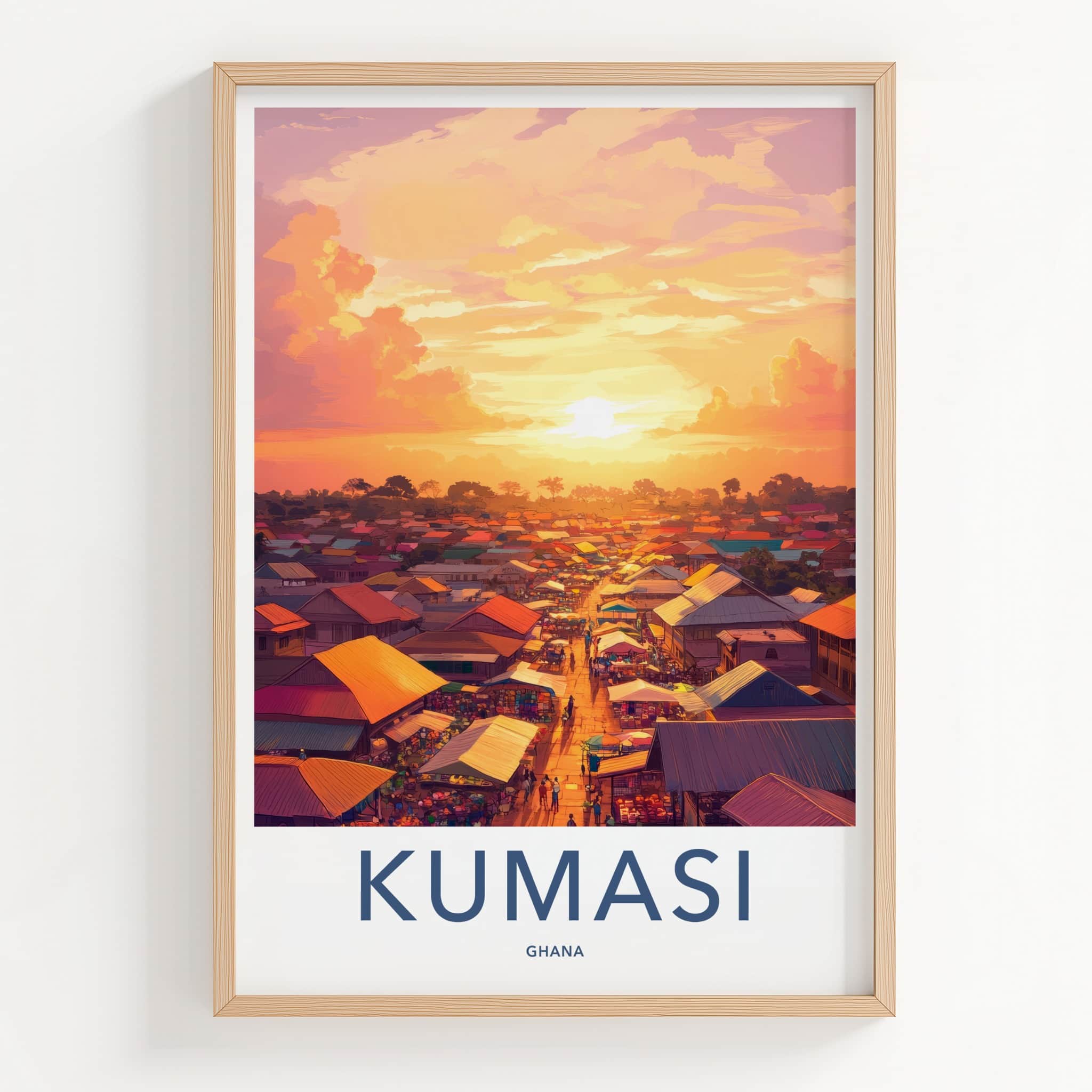 Kumasi Poster - Ghana Travel Art - Vibrant Market Sunset Home Decor