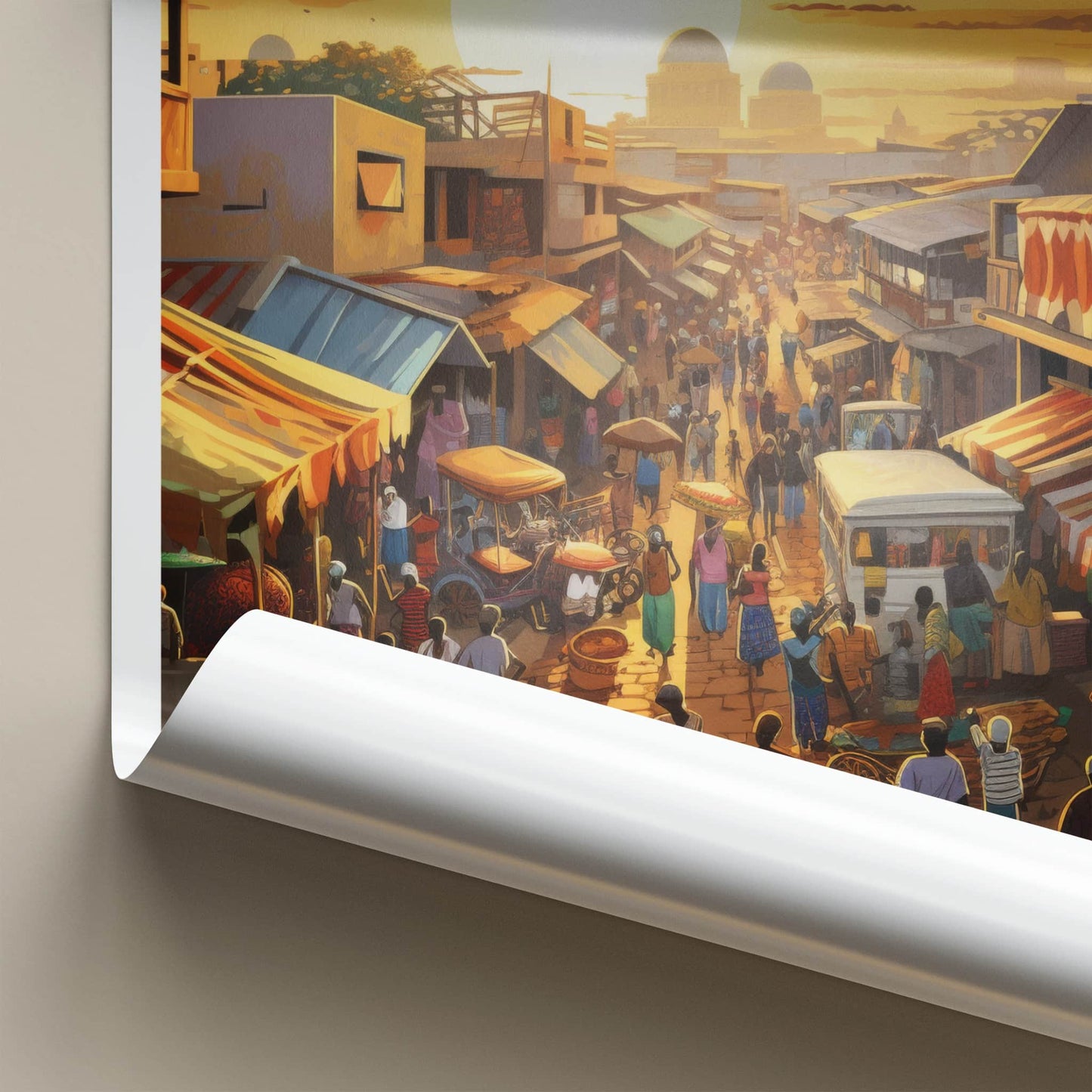 Kumasi Poster - Ghana Travel Print - Lively Street Market Lounge Decor