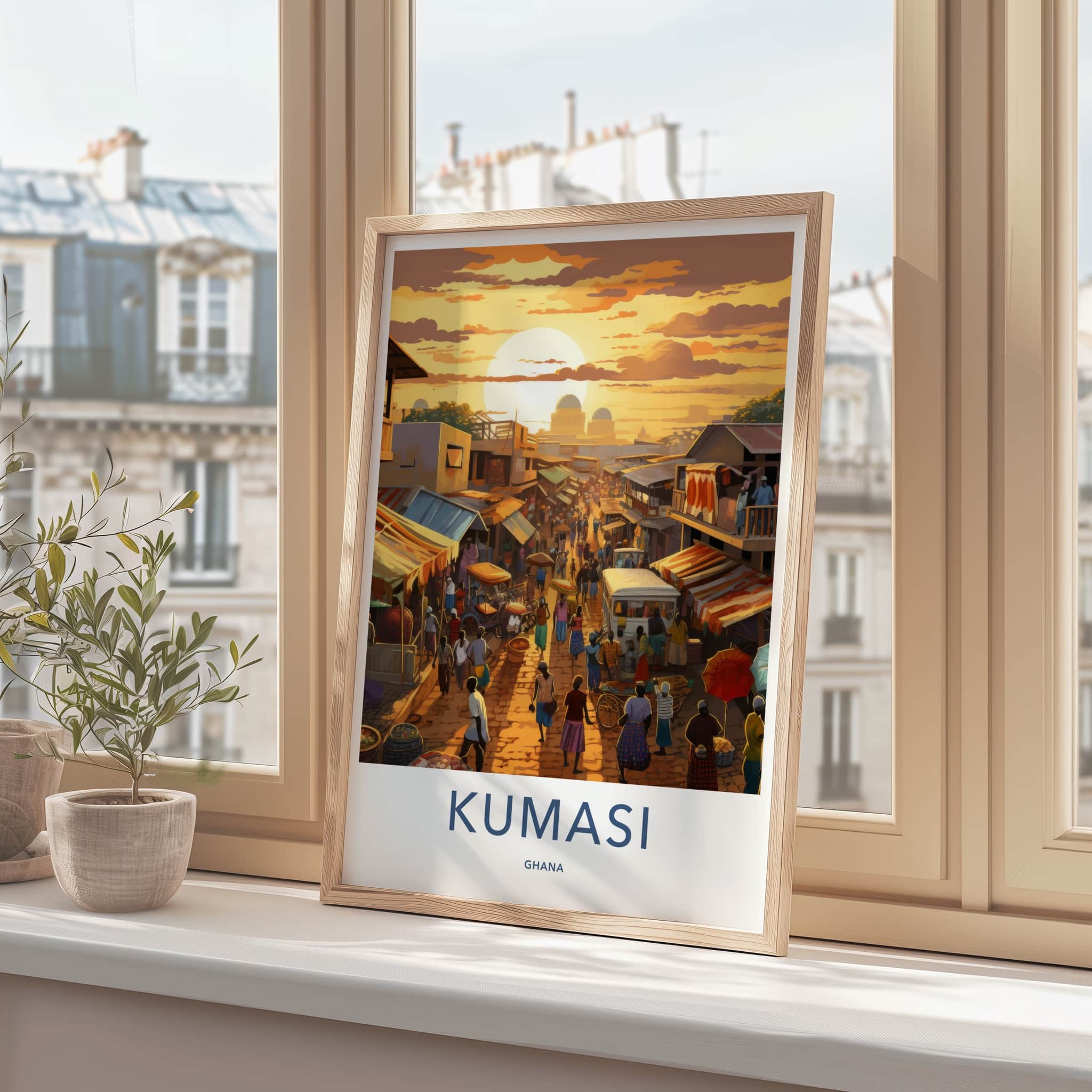 Kumasi Poster - Ghana Travel Print - Lively Street Market Lounge Decor