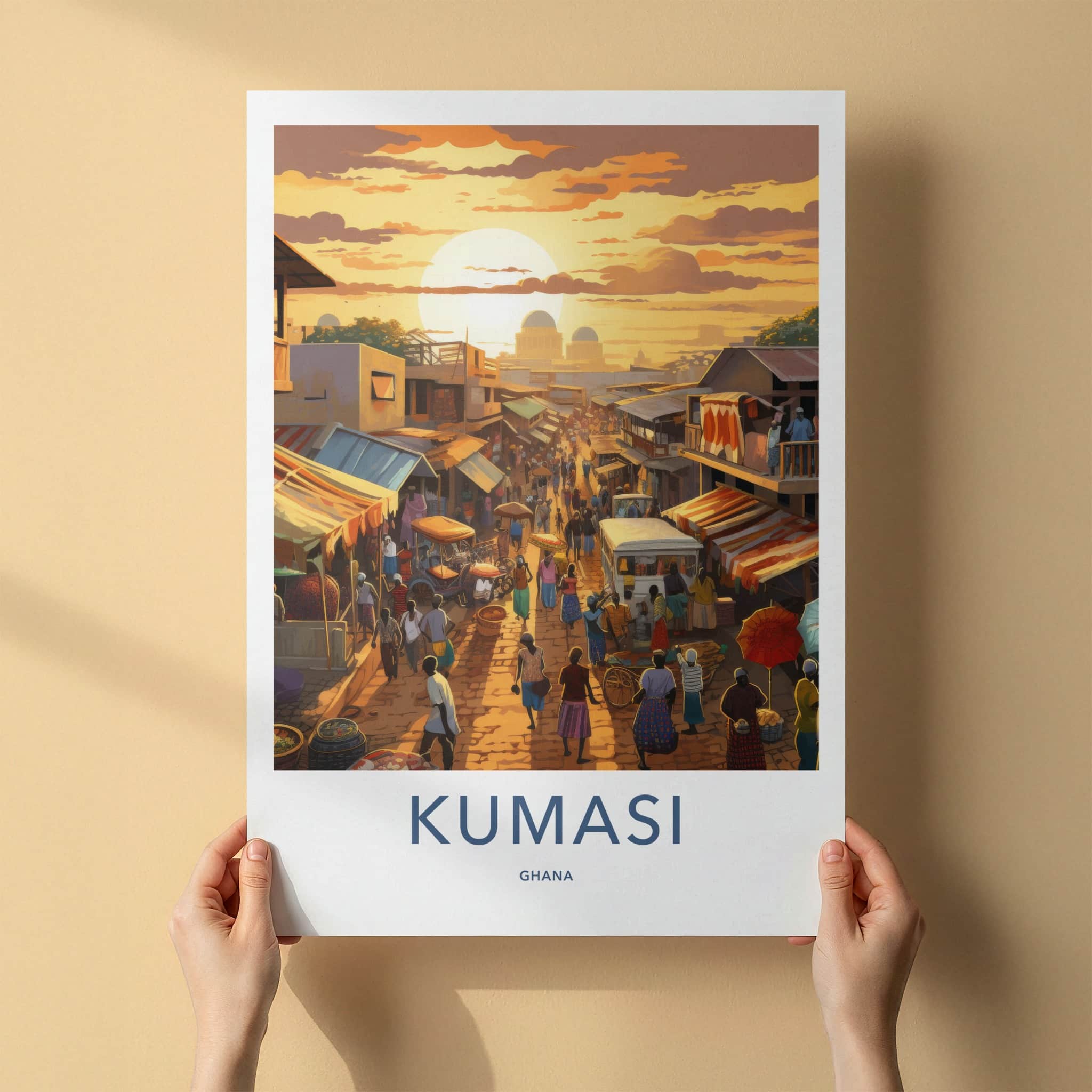 Kumasi Poster - Ghana Travel Print - Lively Street Market Lounge Decor