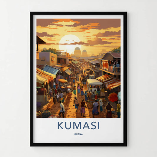 Kumasi Poster - Ghana Travel Print - Lively Street Market Lounge Decor
