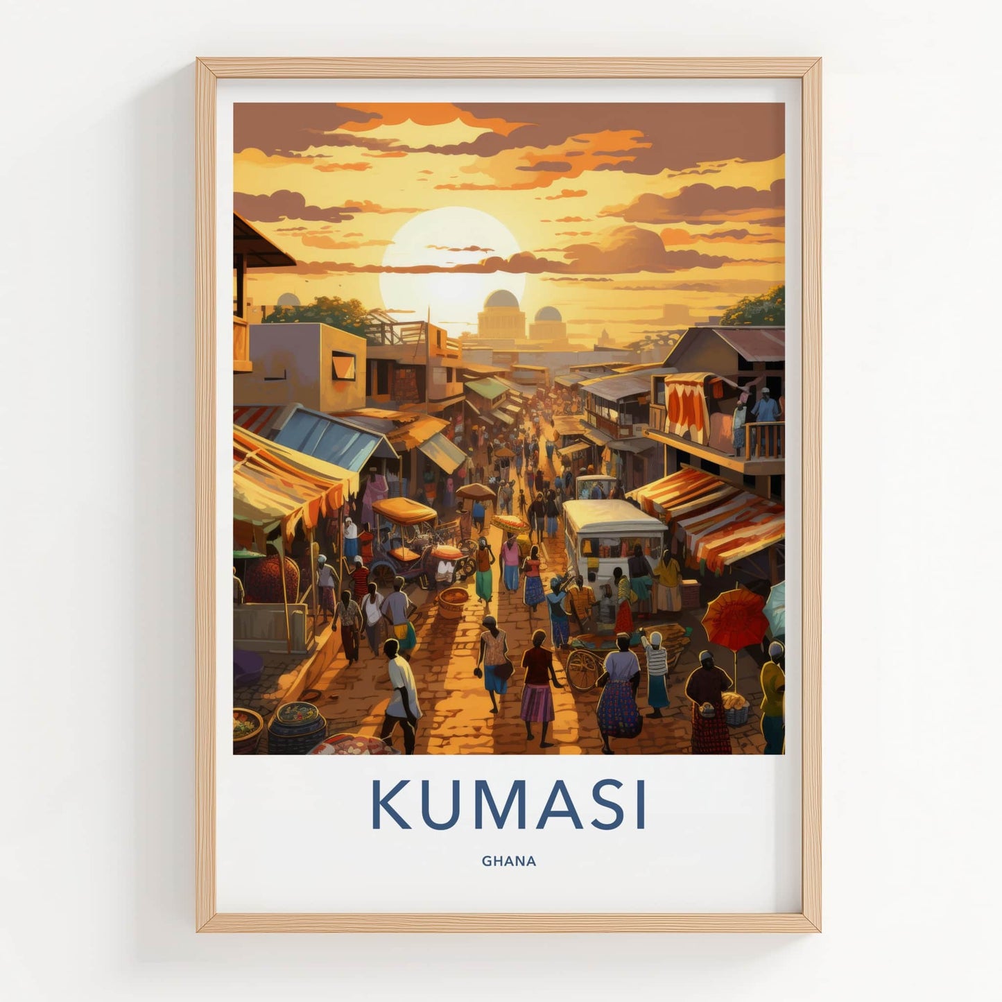 Kumasi Poster - Ghana Travel Print - Lively Street Market Lounge Decor