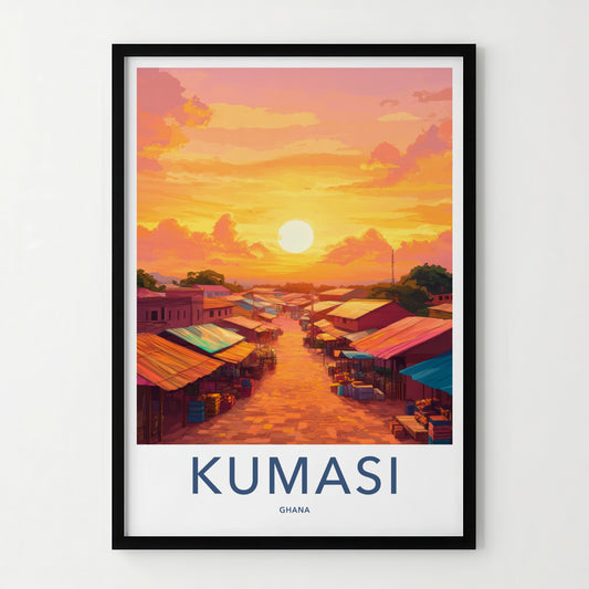 Kumasi Poster - Ghana Travel Print - Vibrant Market Sunset Framed Decor