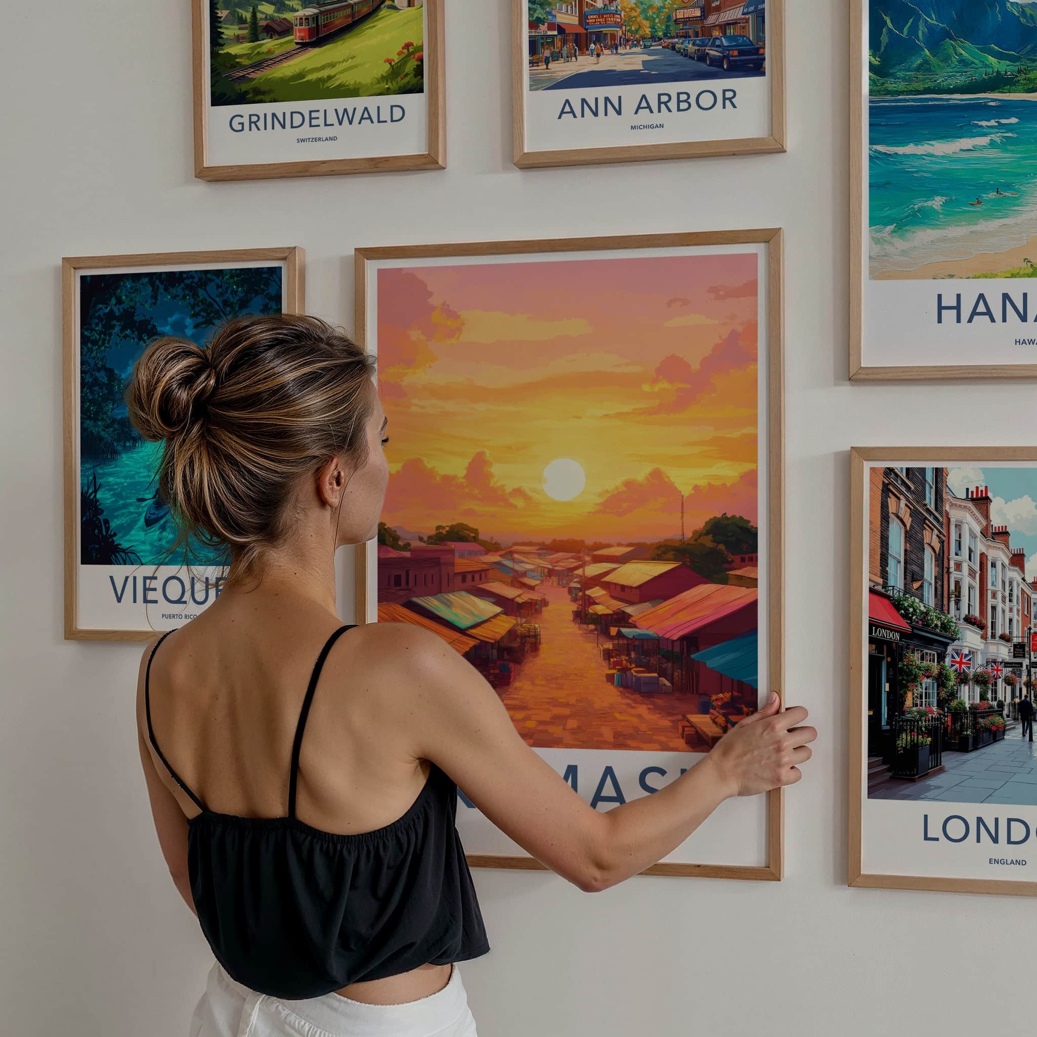 Kumasi Poster - Ghana Travel Print - Vibrant Market Sunset Framed Decor