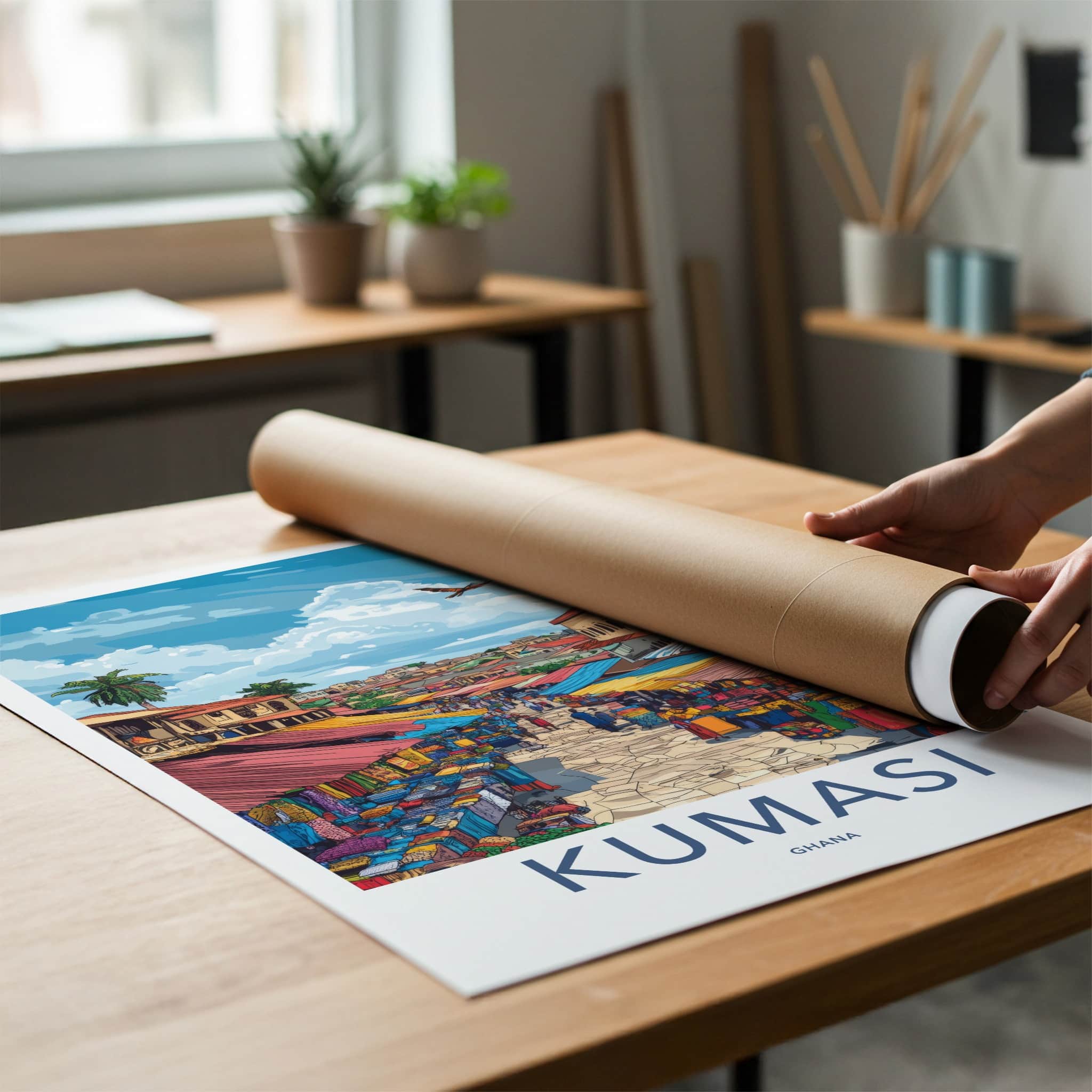 Kumasi Poster - Ghana Wall Art - Bustling Urban Marketplace Home Decor