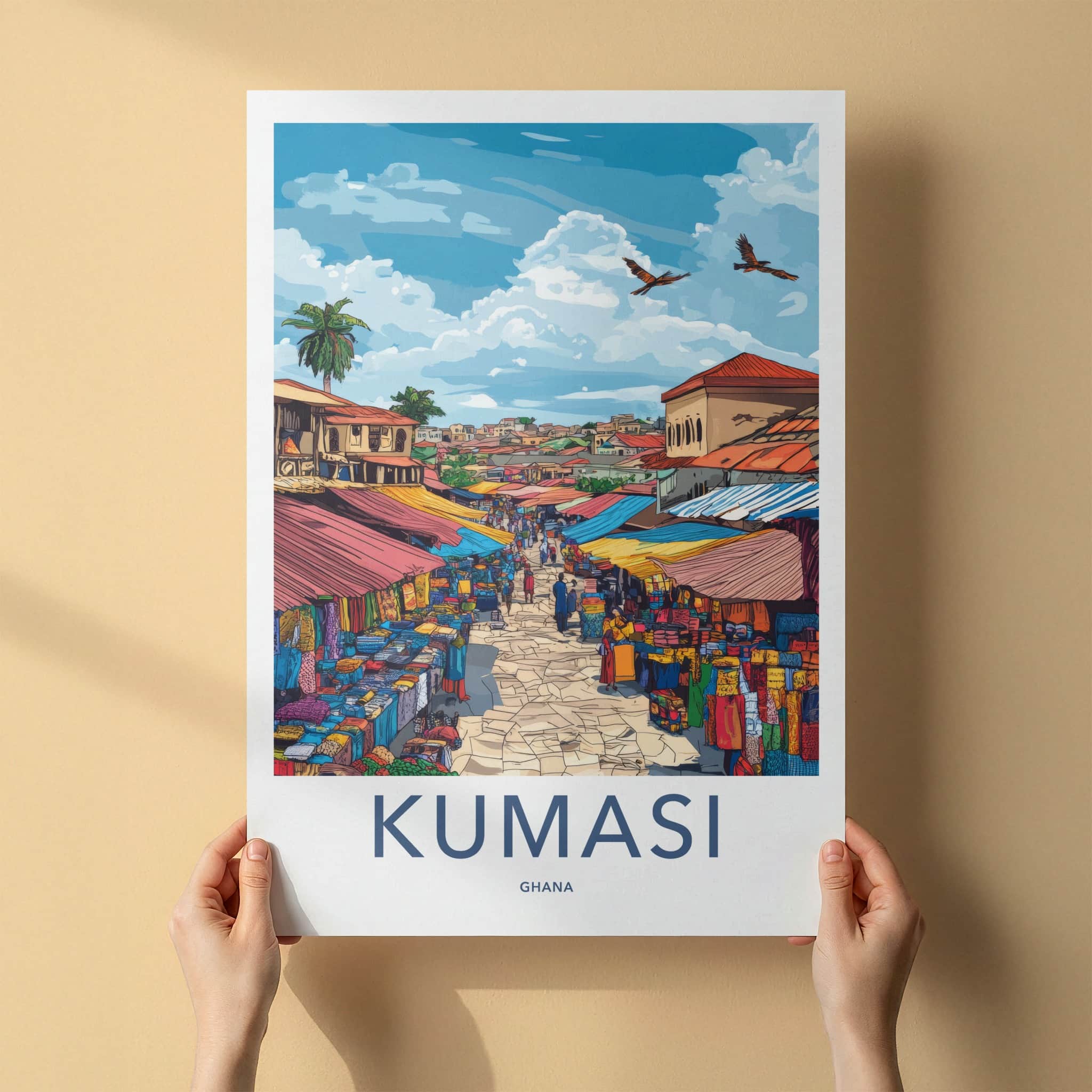 Kumasi Poster - Ghana Wall Art - Bustling Urban Marketplace Home Decor