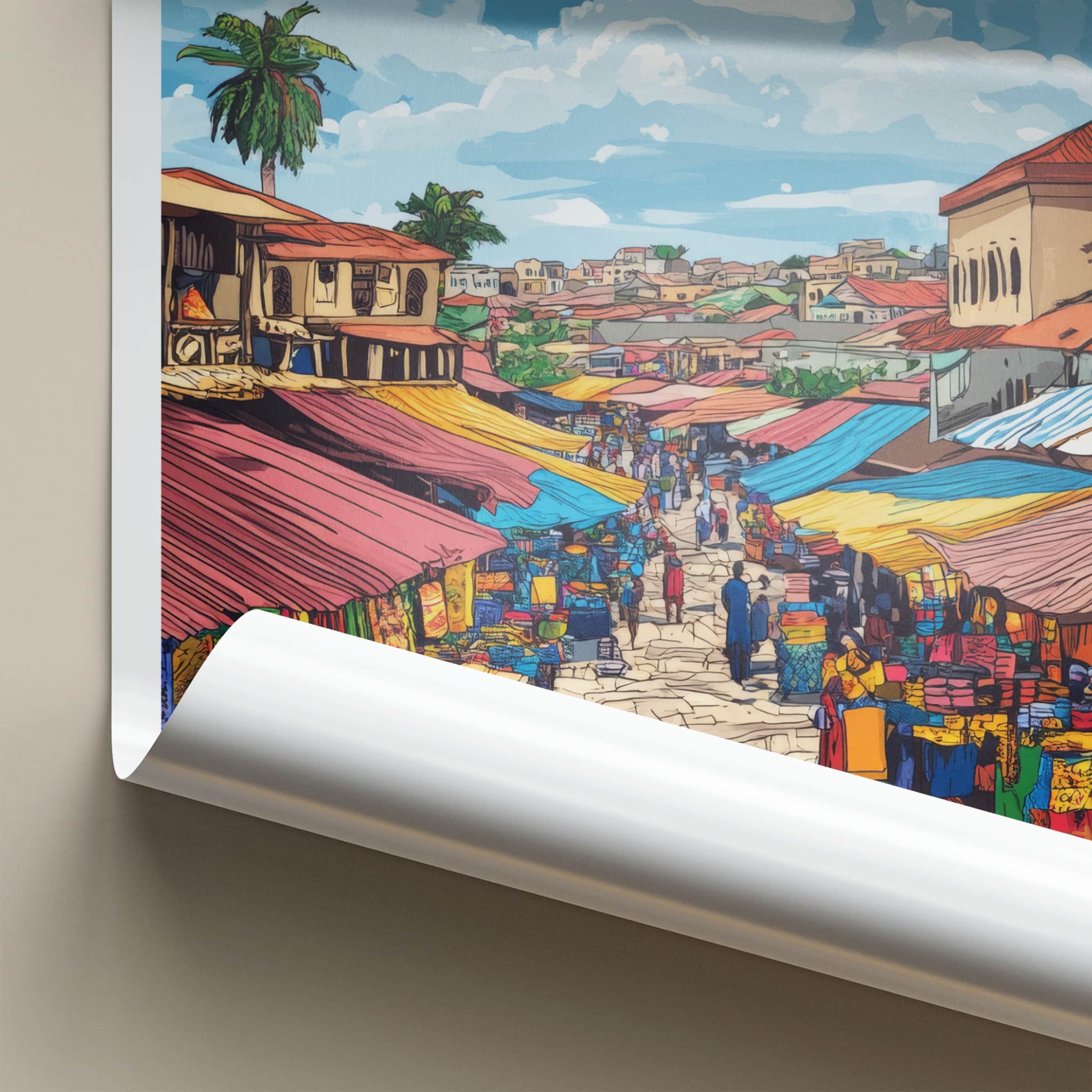 Kumasi Poster - Ghana Wall Art - Bustling Urban Marketplace Home Decor