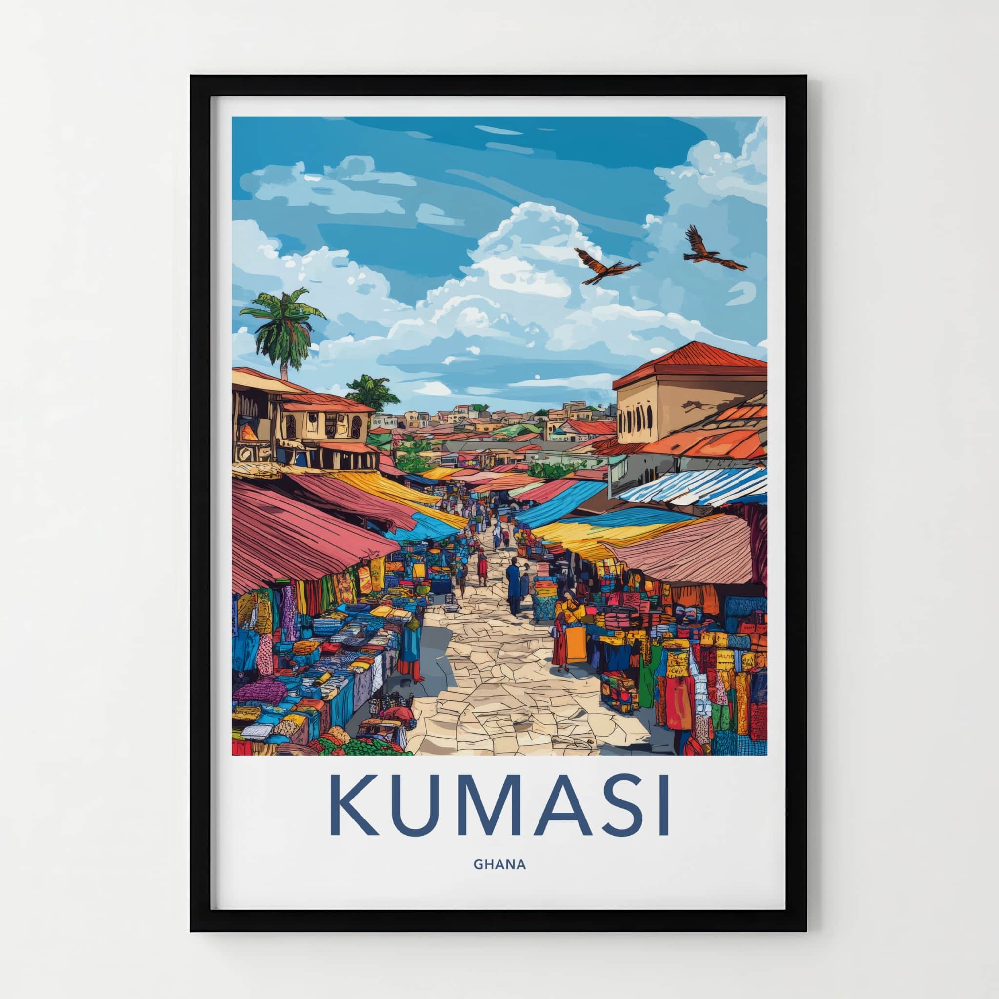 Kumasi Poster - Ghana Wall Art - Bustling Urban Marketplace Home Decor